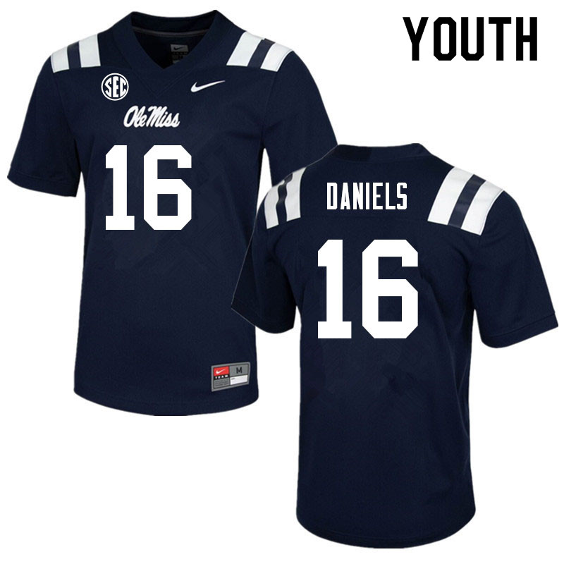Youth #16 MJ Daniels Ole Miss Rebels College Football Jerseys Sale-Navy - Click Image to Close